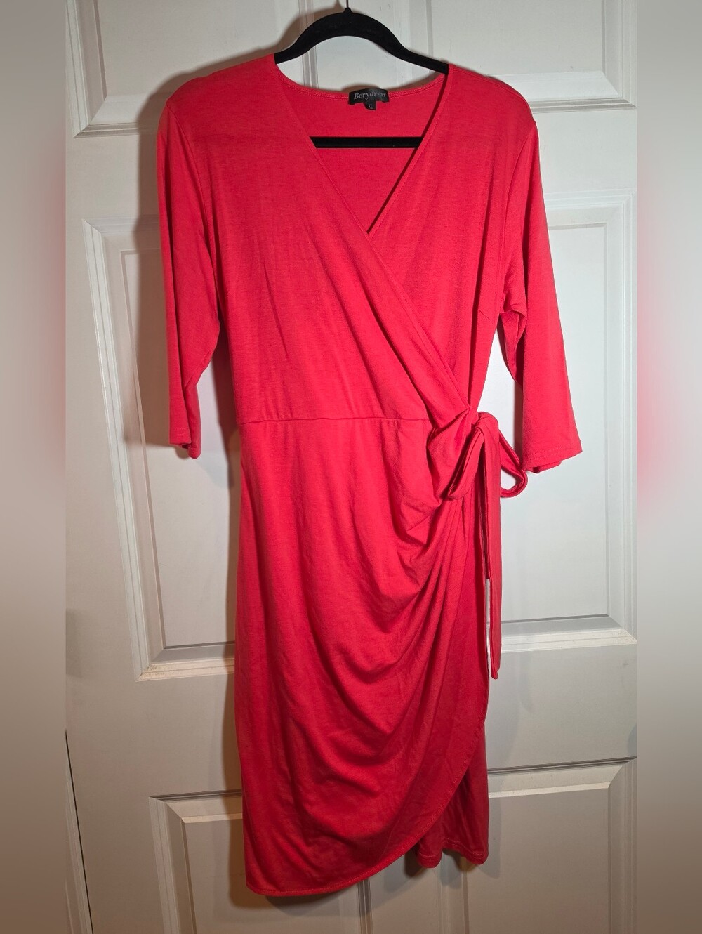 Berydress Stretchy Pink 3/4 Sleeve Midi Dress With Side Tie XL